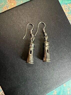 Sterling-Style Silver Lighthouse Drop Earrings - Nautical Charm